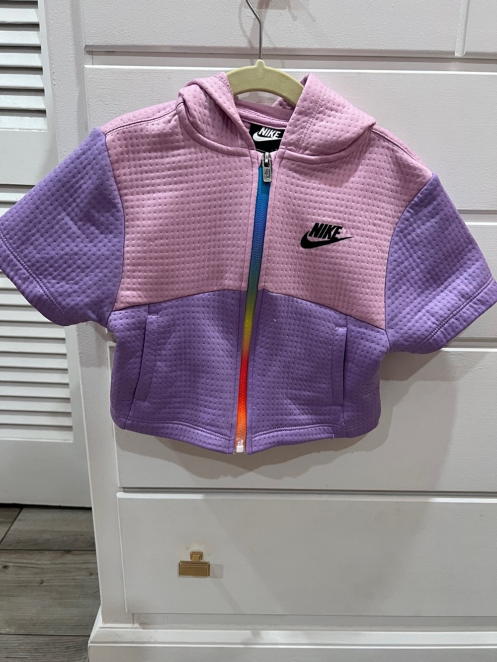 Nike Colorblock Cropped Hoodie - Pink & Lavender with Rainbow Zip